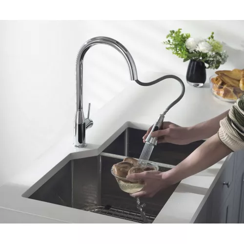 Смеситель для кухни с выдвижной лейкой Timo Saona 2336/00FL, Выбрать цвет: Хром, изображение 3