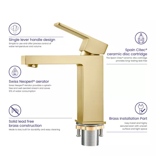 Смеситель для раковины Timo Selene 2061/17F, Выбрать цвет: Золото, изображение 5