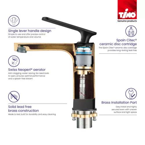 Смеситель для раковины с гигиеническим душем Timo Torne 4360/03G, Выбрать цвет: Черный, изображение 5