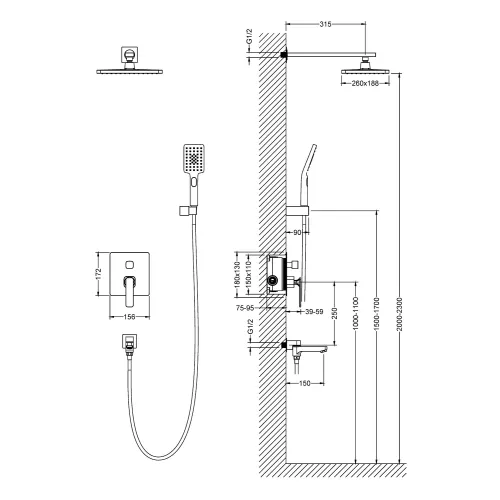 Душевая система встроенная Timo Torne SX-4399, Выбрать цвет: Черный, изображение 6