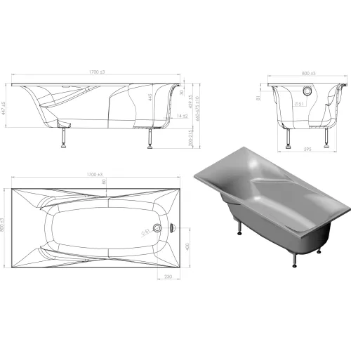 Ванна Astra-Form Вега Люкс из литьевого мрамора 170х80/180х80, Выбрать размер: 170х80, изображение 13