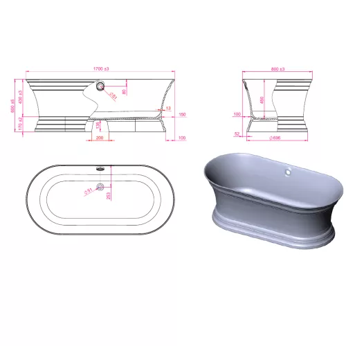 Ванна Astra-Form ШАРМ из литьевого мрамора 170х80 см, изображение 15