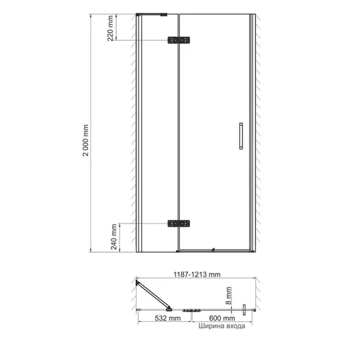 Душевая дверь WasserKRAFT Aller 10H05, Цвет стекла: прозрачное, Ориентация: Левая, Выбрать цвет: Хром, изображение 3