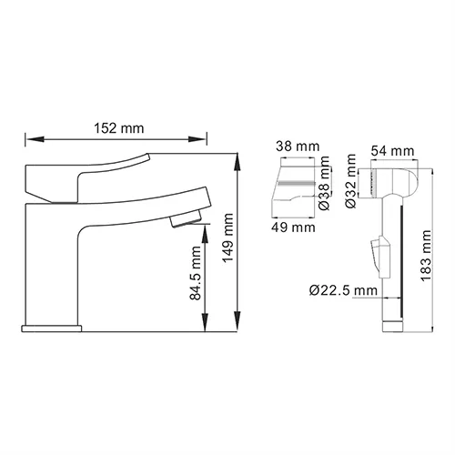 Смеситель для умывальника / с гигиенической лейкой WasserKRAFT Aller 1060 1068, изображение 3