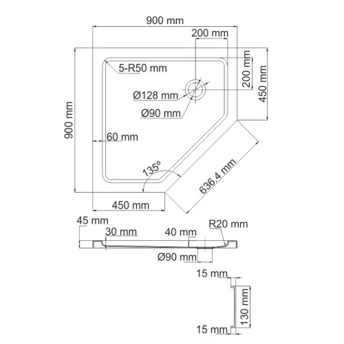 Душевой поддон трапеция WasserKRAFT Isen 26T11/26T38, Выбрать размер: 90*90, изображение 2