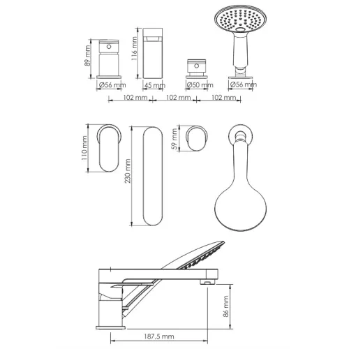 Смеситель на борт ванны WasserKRAFT Elbe 7400 7455, изображение 2