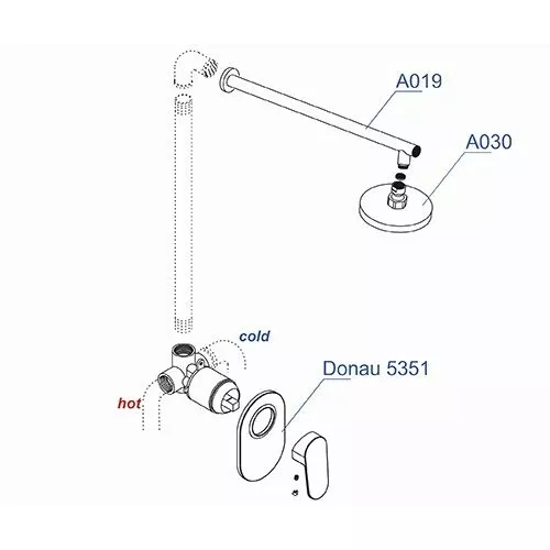 Встраиваемый комплект  WasserKRAFT A12030 для душа с верхней душевой насадкой, изображение 3