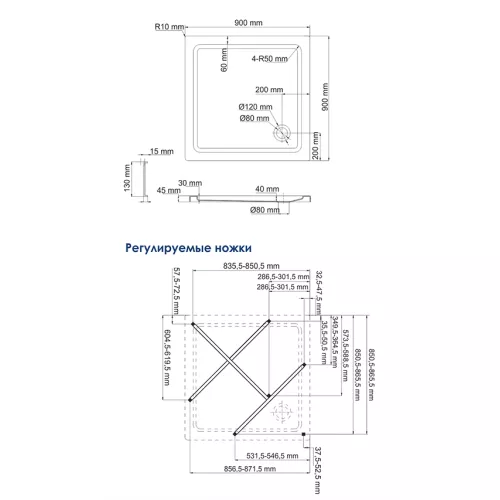 Душевой поддон  WasserKRAFT Amper 29Т, Выбрать размер: 90x90, изображение 3