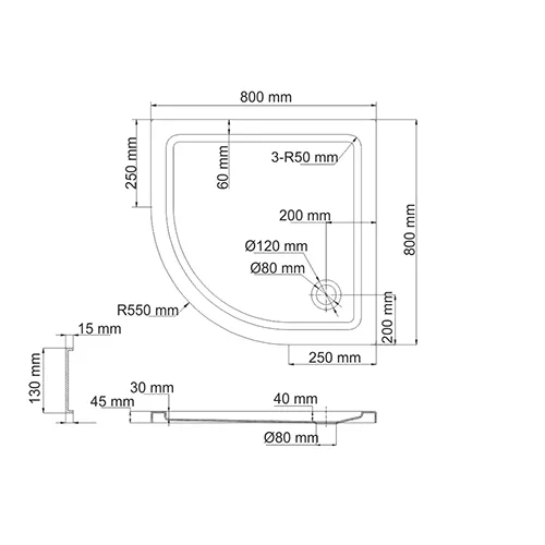 Душевой поддон полукруглый WasserKRAFT Isen, Выбрать размер: 80х80, изображение 3