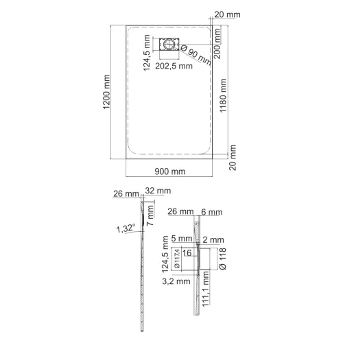 Душевой поддон прямоугольный WasserKRAFT Elbe 74Т, Выбрать размер: 90х120, изображение 2