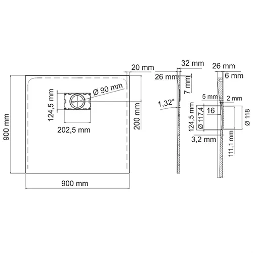 Душевой поддон квадратный WasserKRAFT Main 41Т, Выбрать размер: 90х90, изображение 2