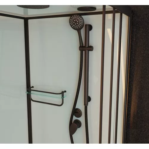 Душевая кабина Frank F410 Black  низкий поддон, Цвет стекла: прозрачное, Цвет профиля: Черный, Тип поддона: Низкий, Выбрать размер: 110х110, Внешний вид: с крышей, изображение 4