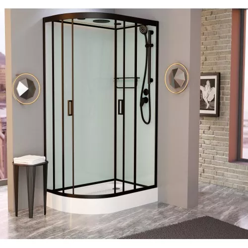 Душевая кабина Frank F412 L/R  Black  низкий поддон, Цвет стекла: прозрачное, Цвет профиля: Черный, Тип поддона: Низкий, Выбрать размер: 120х80, Внешний вид: с крышей, Ориентация: правая, изображение 2