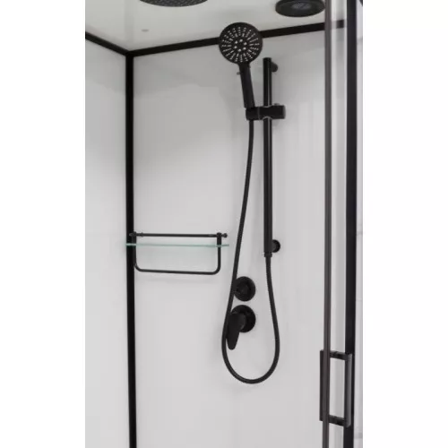 Душевая кабина Frank F400 Black низкий поддон, Цвет стекла: прозрачное, Цвет профиля: Черный, Тип поддона: Низкий, Выбрать размер: 100х100, Внешний вид: с крышей, изображение 3