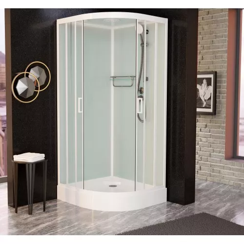 Душевая кабина Frank F400 White  низкий поддон, Цвет стекла: прозрачное, Цвет профиля: Белый, Тип поддона: Низкий, Выбрать размер: 100х100, Внешний вид: с крышей, изображение 2