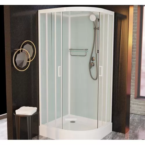 Душевая кабина Frank F410 White  низкий поддон, Цвет стекла: прозрачное, Цвет профиля: Белый, Тип поддона: Низкий, Выбрать размер: 110х110, Внешний вид: с крышей, изображение 3