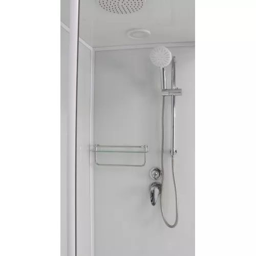 Душевая кабина Frank F410 White  низкий поддон, Цвет стекла: прозрачное, Цвет профиля: Белый, Тип поддона: Низкий, Выбрать размер: 110х110, Внешний вид: с крышей, изображение 4