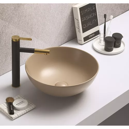 Раковина для ванной накладная круглая CeramaLux 104M, Выбрать цвет: Капучино