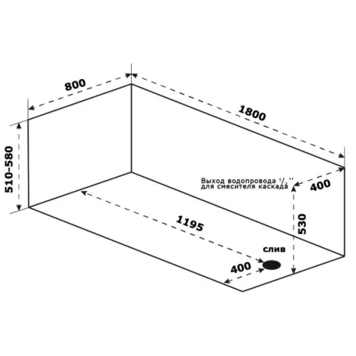 Ванна акриловая  BAS  КВАРТА 180*80, изображение 3