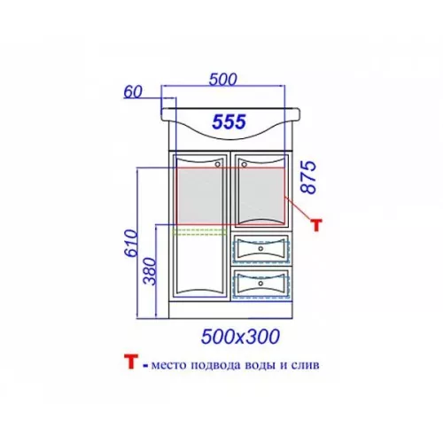 Тумба напольная с раковиной AQWELLA 55 Барселона на цоколе, изображение 2