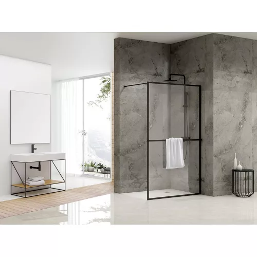 Душевая перегородка ABBER Immer Offen (толщина 6 мм), Цвет стекла: прозрачное, Цвет профиля: Черный, Выбрать размер: 120, изображение 2