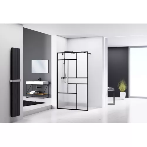 Душевая перегородка ABBER Immer Offen (толщина 6мм), Цвет стекла: прозрачное, Цвет профиля: Черный, Выбрать размер: 100, изображение 2