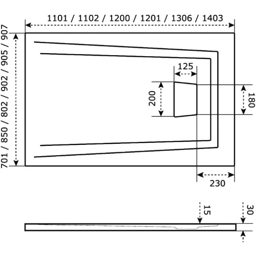 Поддон прямоугольный литьевой мрамор Good Door Атриум, Выбрать цвет: серый, Выбрать размер: 110*70, изображение 2