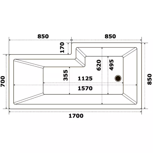 Ванна акриловая  BAS  ЭСТЕ 170*85 L/R, Ориентация: правая, изображение 6