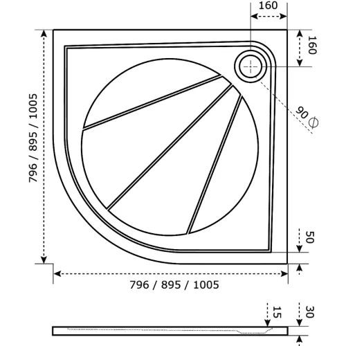 Поддон радиусный  из литьевого мрамора Good Door Эклипс, Выбрать цвет: Антрацит , Выбрать размер: 90х90, изображение 2