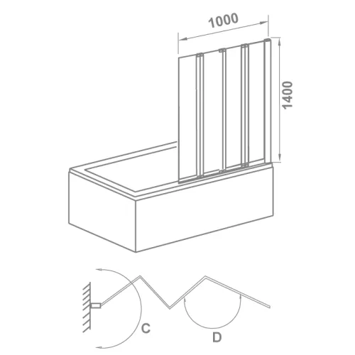 Шторка для ванны Good Door 100*140 SCREEN GR4-100-G-WE, Цвет стекла: прозрачное, изображение 3