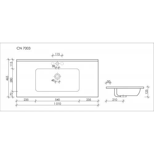 Умывальник накладной прямоугольный Ceramica Nova Element, Ширина , в см: 101, Выбрать цвет: Белый, изображение 2