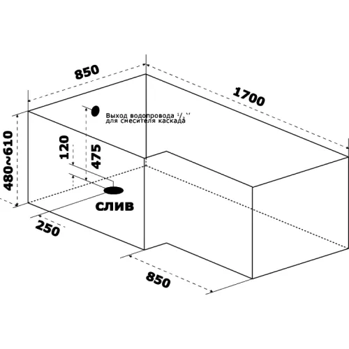Ванна акриловая  BAS  ЭСТЕ 170*85 L/R, Ориентация: правая, изображение 5