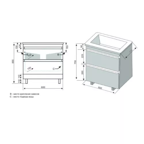 Тумба напольная с раковиной Style Line Атлантика, ясень перламутр, Выбрать цвет: Ясень перламутр, Выбрать размер: 60, изображение 9