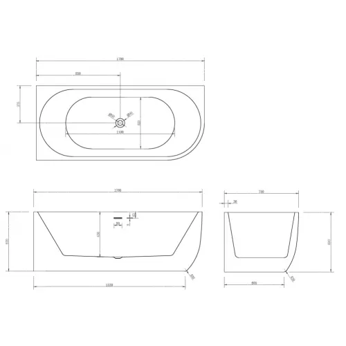 Акриловая ванна ABBER AB9315 L/R 170х75, Ориентация: Левая, изображение 5