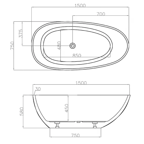 Акриловая ванна ABBER AB9356-1.5 150*75, изображение 8