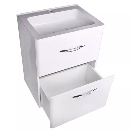 Тумба напольная с раковиной Style Line Каре (2 ящ.) Люкс белая, PLUS, Выбрать размер: 60, изображение 3