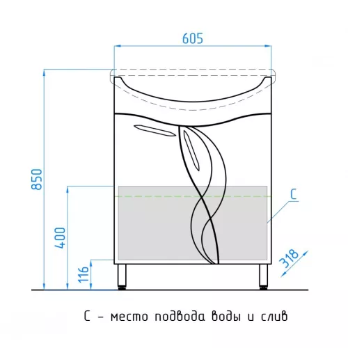 Тумба напольная с раковиной Style Line Амелия, Выбрать размер: 65, изображение 10