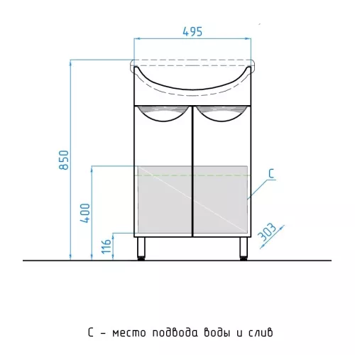 Тумба напольная с раковиной Style Line Жасмин, Выбрать размер: 55, Ориентация: универсальная, Комплектация: Без корзины, изображение 6