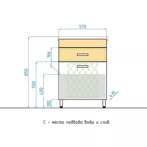 Тумба напольная с раковиной Style Line Ориноко с бельевой корзиной, Выбрать размер: 60, изображение 4