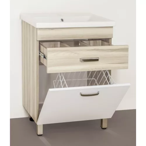 Тумба напольная с раковиной Style Line Ориноко с бельевой корзиной, Выбрать размер: 60, изображение 2