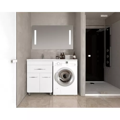 Тумба напольная Style Line ВаЛеРо 60см с раковиной под стиральную машину 120см, Люкс белая, PLUS, Ориентация: левая, изображение 6