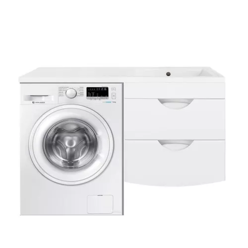 Тумба подвесная Style Line Жасмин 2 60 Люкс белая, PLUS (2 ящ.) с раковиной Даллас 120 L/R, Ориентация: правая, изображение 3