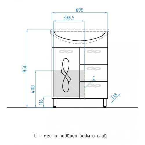Тумба напольная с раковиной Style Line Венеция, Выбрать размер: 65, изображение 11