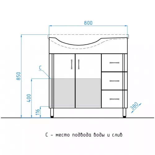 Тумба напольная с раковиной Style Line Эко Стандарт №25 82 L/R белая, Ориентация: правая, изображение 3