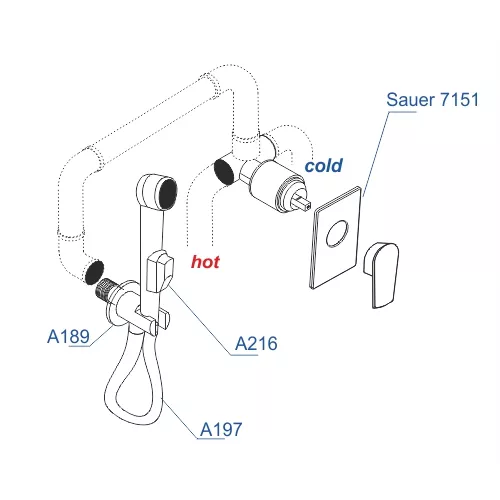 Встраиваемый комплект для биде со шлангом 150 см  WasserKRAFT  A71097, изображение 3
