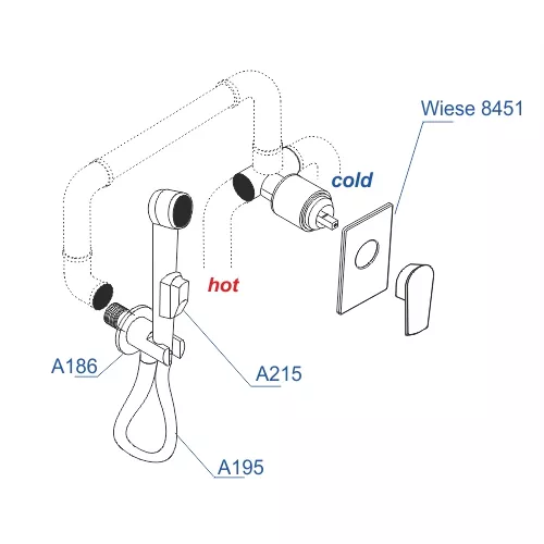 Встраиваемый комплект для биде со шлангом 150 см  WasserKRAFT  A84095, изображение 3