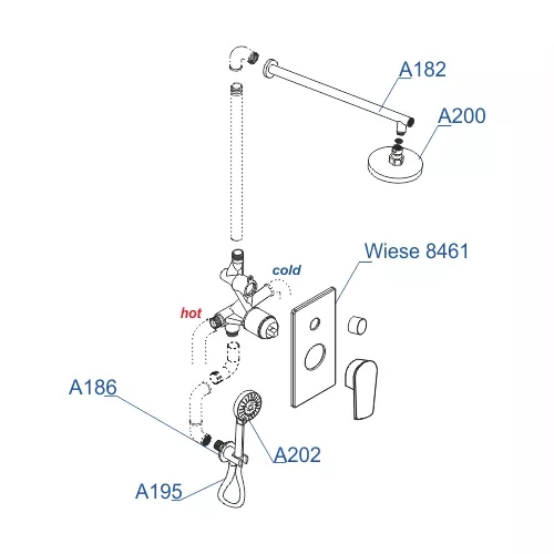 Встраиваемый комплект для ванны с верхней душевой насадкой, лейкой и изливом WasserKRAFT  A84202, изображение 3