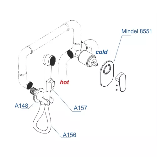 Встраиваемый комплект для биде со шлангом 150 см  WasserKRAFT  A85056, изображение 3