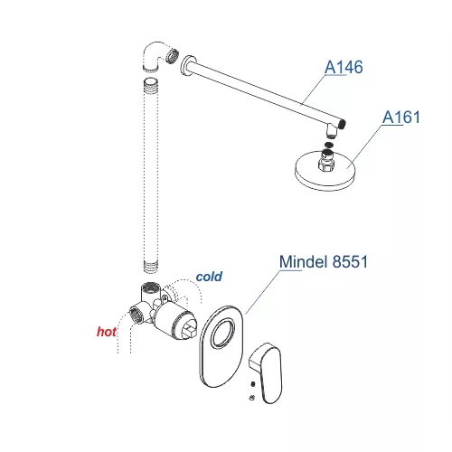 Встраиваемый комплект для душа с верхней душевой насадкой  WasserKRAFT  A85146, изображение 3