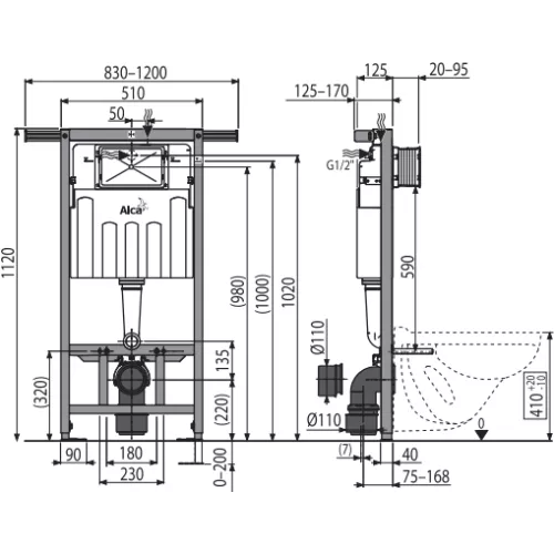Система инсталляции для унитазов AlcaPlast  AM101/1120 без кнопки, изображение 2